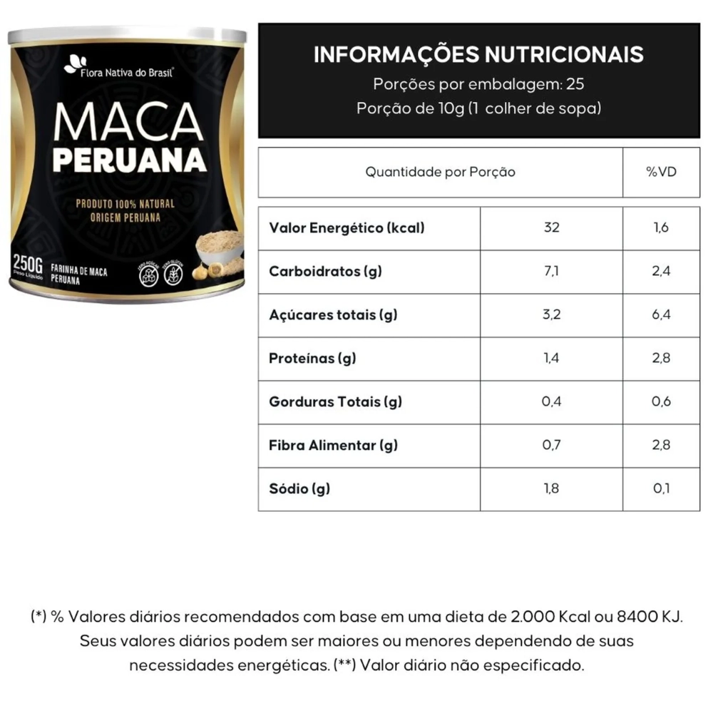 Maca Peruana Pura em Pó 250g - Flora Nativa do Brasil