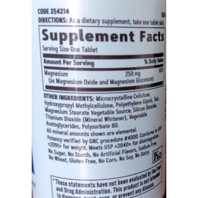 Magnésio, 250mg, 90 Comprimidos, GNC