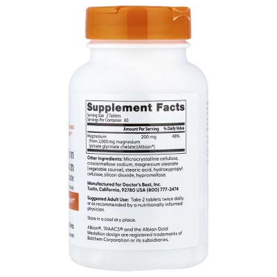 Magnésio de Alta Absorção, 200mg, 120 Comprimidos, Doctor's Best