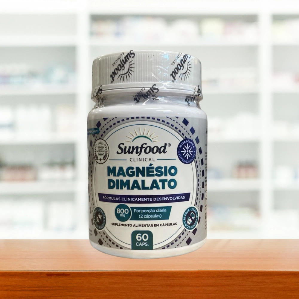 Magnésio Dimalato, Alta Concentração, 800mg, 60 Cápsulas, Sunfood