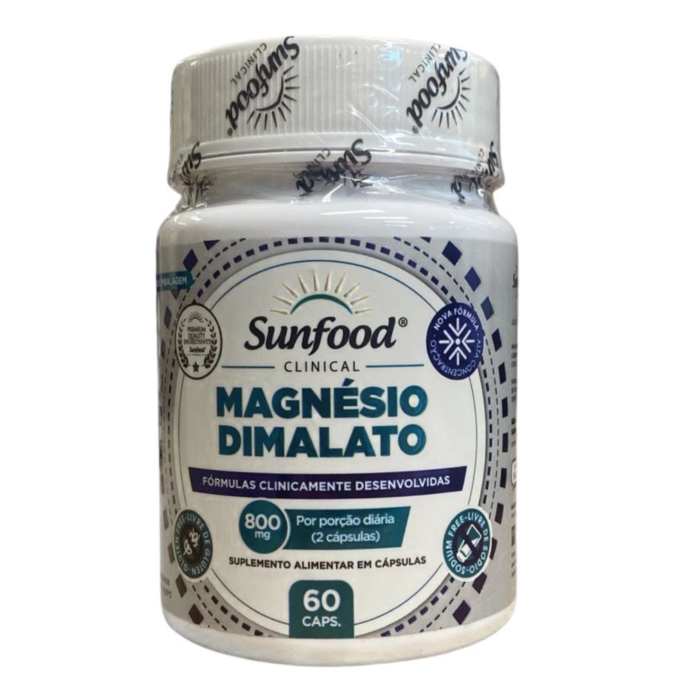 Magnésio Dimalato, Alta Concentração, 800mg, 60 Cápsulas, Sunfood