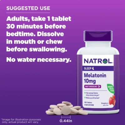 Melatonina 10mg, 100 Comprimidos, Fast Dissolve, Sabor Morango, Natrol