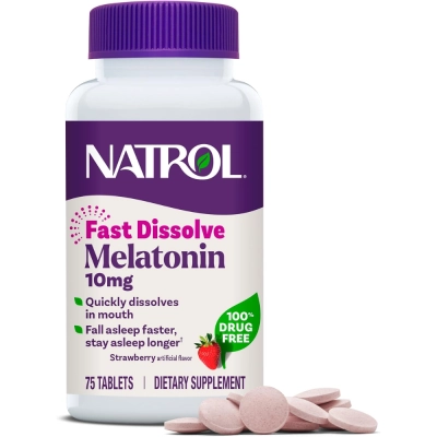 Melatonina, 10mg, Maximum Strengt Fast Dissolve, Comprimidos Sublingual,  Opções, Natrol