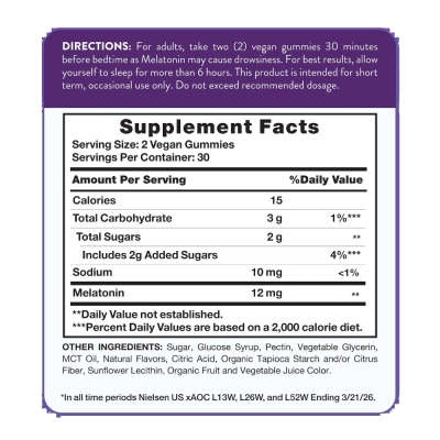 Melatonina 12mg, 60 Gomas Sabor Baga Natural, Nature's Truth