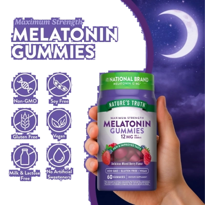 Melatonina 12mg, 60 Gomas Sabor Baga Natural, Nature's Truth