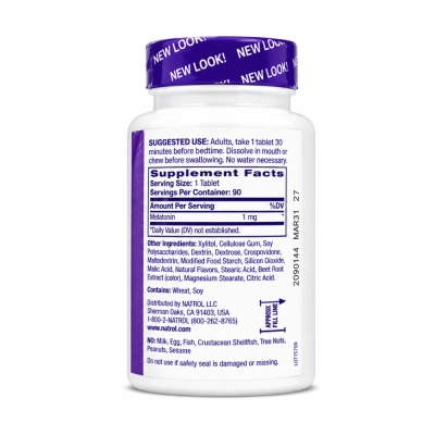 Melatonina, 1mg, Sublingual, Sabor Morango, 90 Comprimidos, Natrol