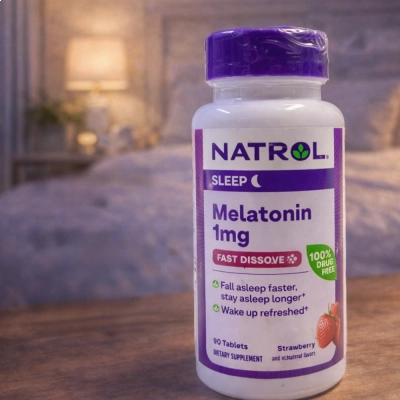 Melatonina, 1mg, Sublingual, Sabor Morango, 90 Comprimidos, Natrol
