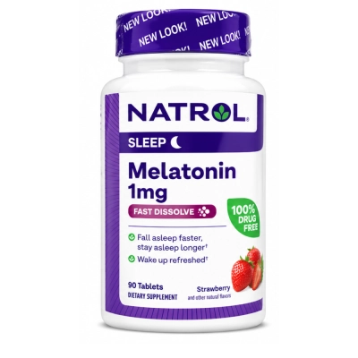 Melatonina, 1mg, Sublingual, Sabor Morango, 90 Comprimidos, Natrol Melatonina, 1mg, Sublingual, Sabor Morango, 90 Comprimidos, Natrol