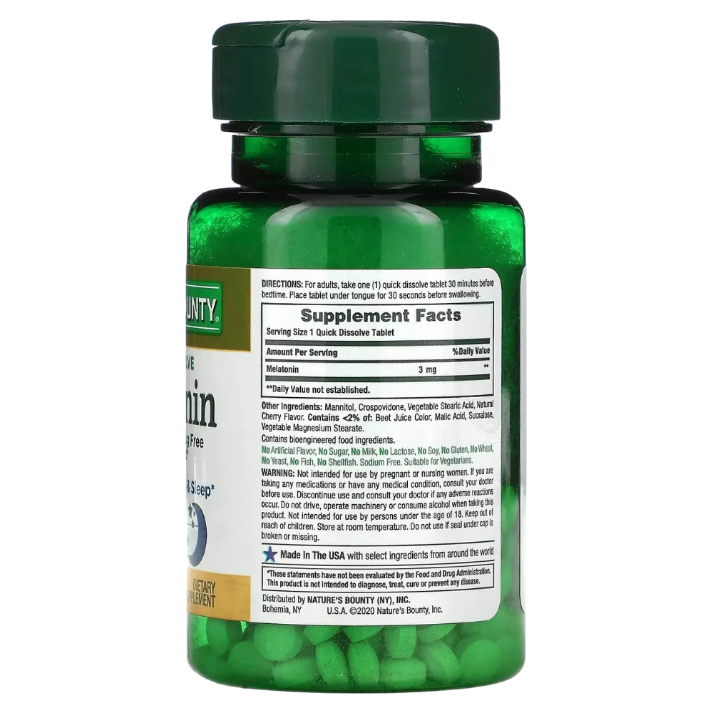 Melatonina 3mg, Sublingual, 240 Comprimidos, Nature's Bounty