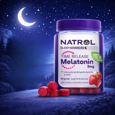 Melatonina 3mg, Time Release, 65 Gummies Sabor Morango, Natrol