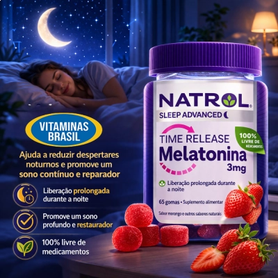 Melatonina 3mg, Time Release, 65 Gummies Sabor Morango, Natrol