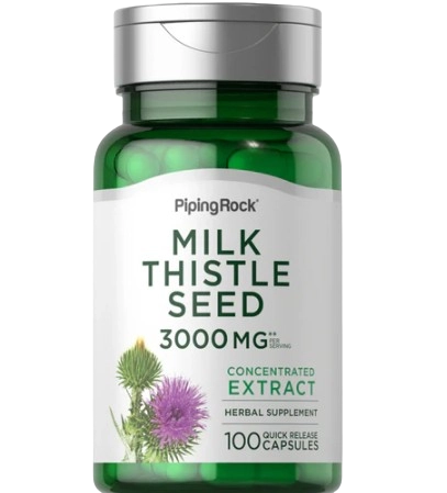 Milk Thistle Seed Extract 3000mg, Semente de Cardo Mariano, 100 cápsulas, PipingRock