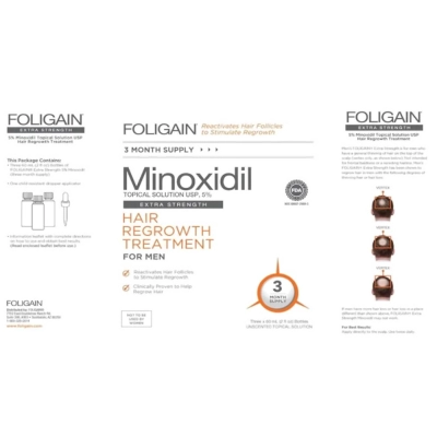 Minoxidil 5%, Frasco Avulso 60 ml ou Kit 3 Frascos, Foligain