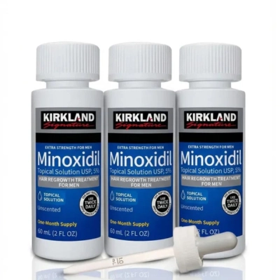 Minoxidil, Tratamento Capilar 3 Unidades + Dosador, (Barba e Cabelo), 60ml, Kirkland Minoxidil, Tratamento Capilar 3 Unidades + Dosador, (Barba e Cabelo), 60ml, Kirkland