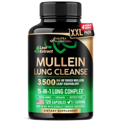 Mullein Lung Cleanse 3500mg, Desintoxicação Pulmonar, 120 Cápsulas, Nutra Harmony Mullein Lung Cleanse 3500mg, Desintoxicação Pulmonar, 120 Cápsulas, Nutra Harmony