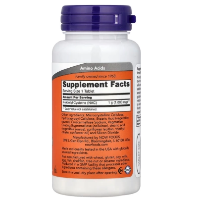 NAC 1000mg, N-acetilcisteína, Comprimidos Opções, Now