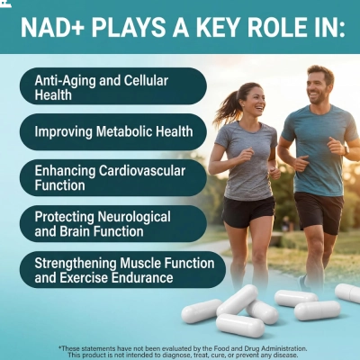 NAD+, 8.457mg, Energia, Vitalidade, 60 Cápsulas, YUFUY