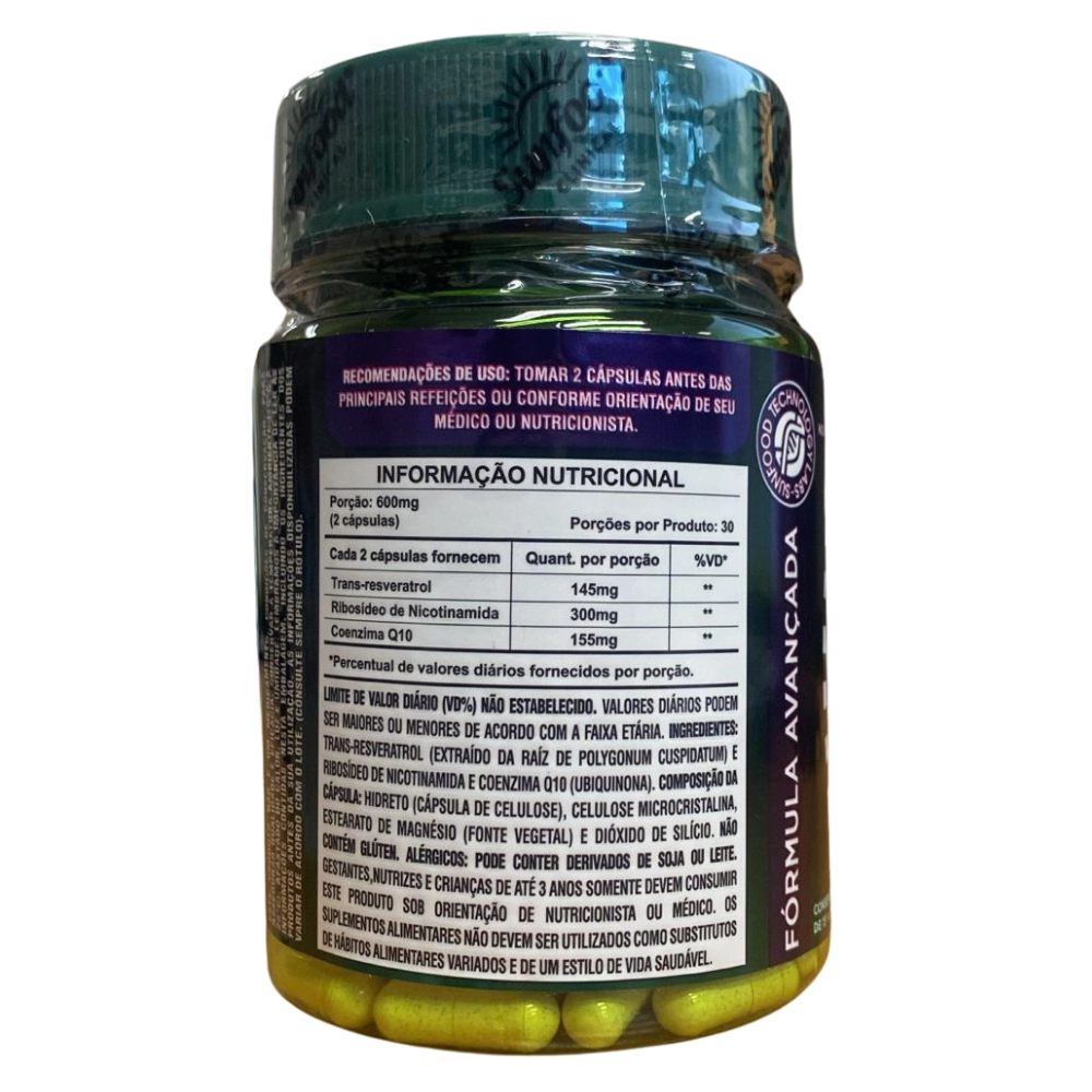 NAD+ Trans-Resveratrol 600mg, 60 Cápsulas - Sunfood