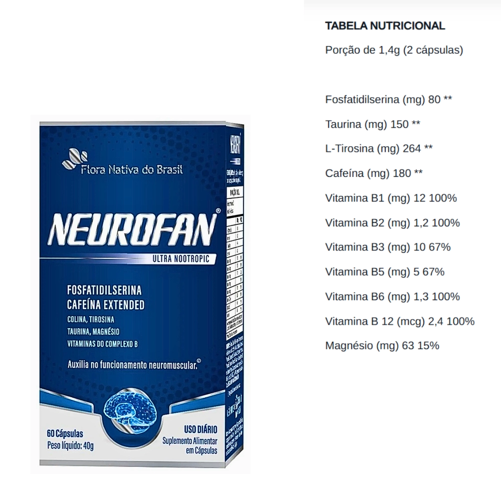 Neurofan ULTRA (Fosfatidilserina + Vitaminas) 60 cápsulas - Flora Nativa do Brasil