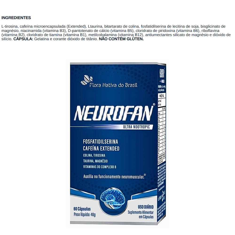 Neurofan ULTRA (Fosfatidilserina + Vitaminas) 60 cápsulas - Flora Nativa do Brasil