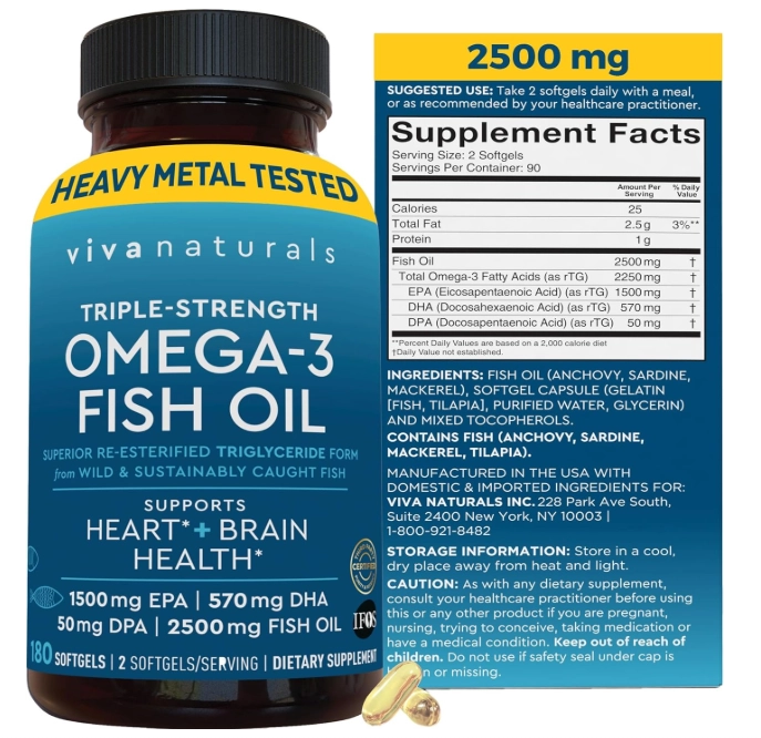 Ômega 3, 2500Mg, Com ácidos Graxos Reesterificados, 180 cápsulas, Viva Naturals
