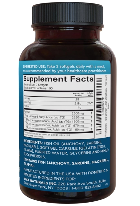 Ômega 3, 2500Mg, Com ácidos Graxos Reesterificados, 180 cápsulas, Viva Naturals