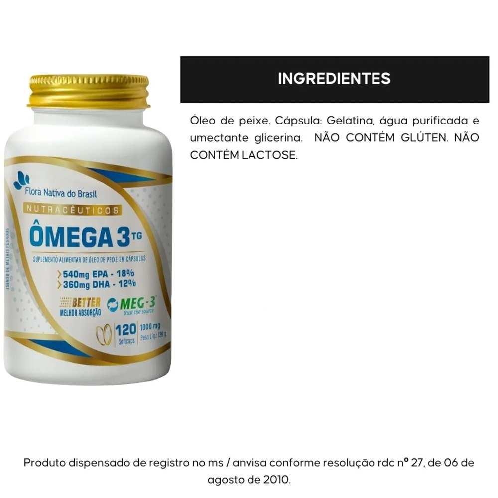 Ômega 3 TG (18% EPA / 12% DHA) 1000mg 120 cápsulas - Flora Nativa do Brasil