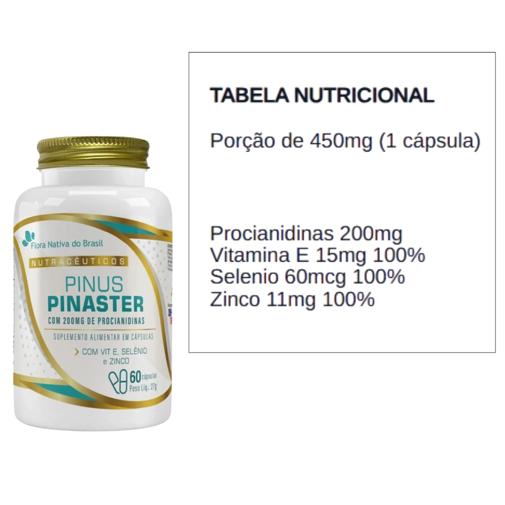  Pinus Pinaster + Vitamina E, Selênio e Zinco 60 cápsulas - Flora Nativa do Brasil