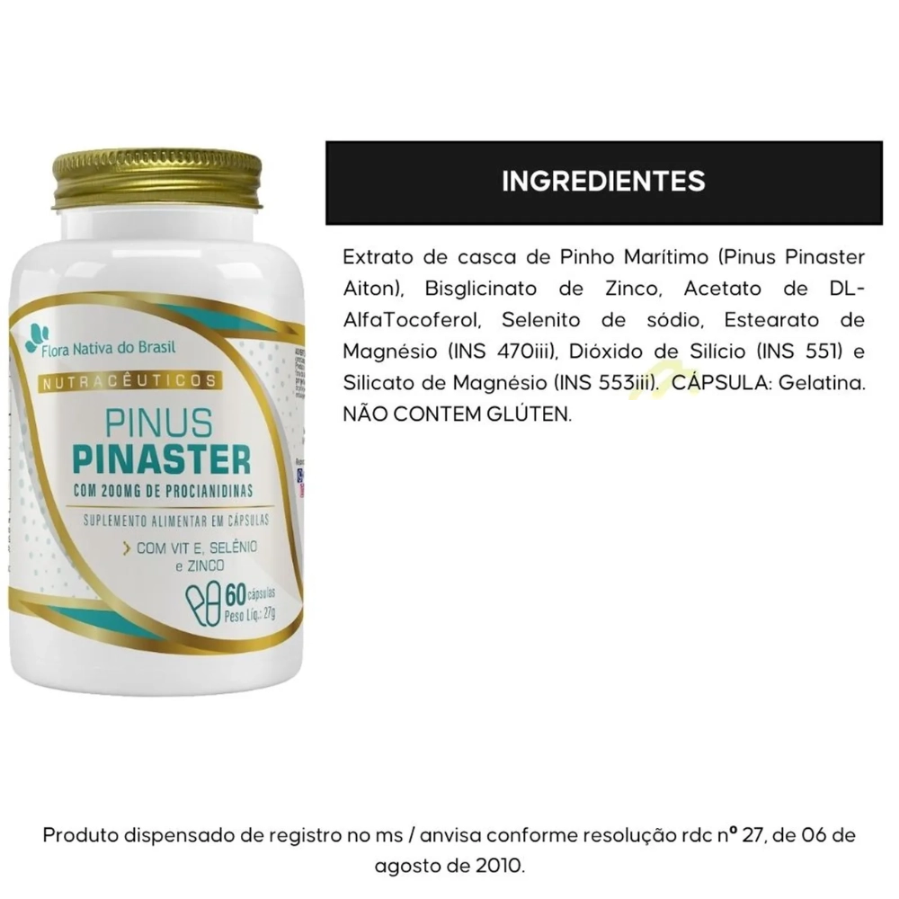  Pinus Pinaster + Vitamina E, Selênio e Zinco 60 cápsulas - Flora Nativa do Brasil