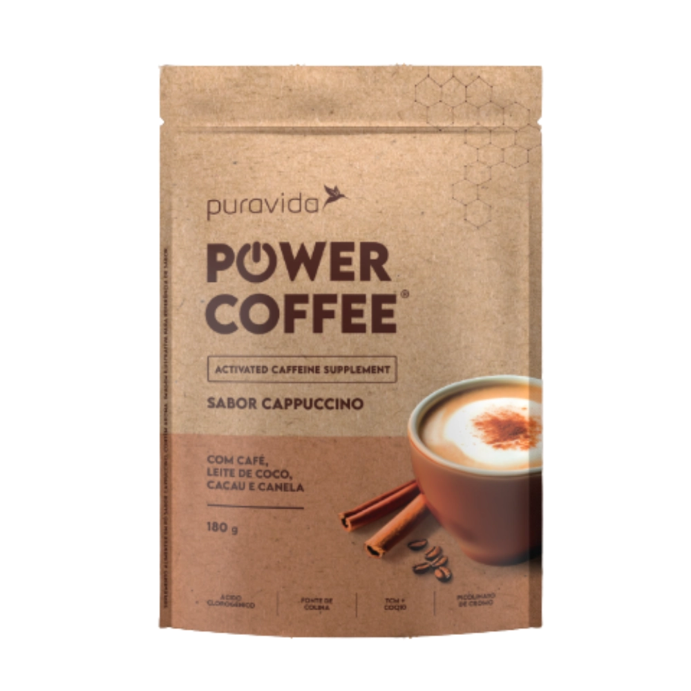 Power Coffee Suplemento de Cafeína Ativada Sabores, 180g-Puravida