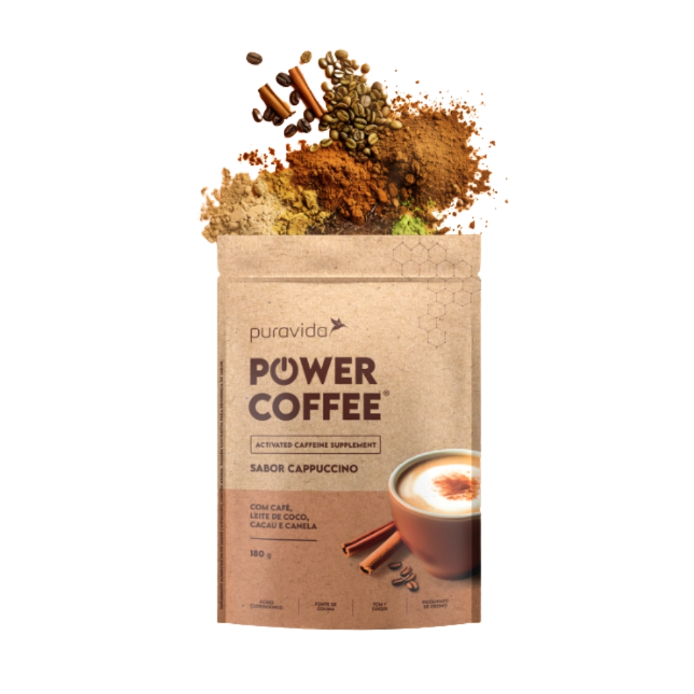 Power Coffee Suplemento de Cafeína Ativada Sabores, 180g-Puravida