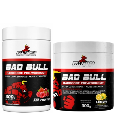 Pré Treino Bad Bull Hardcore, 300g Sabores, Bull Pharma