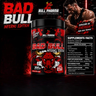 Pré Treino Bad Bull Inferno Edition, 300g Sabor Bulls Blood, Bull Pharma