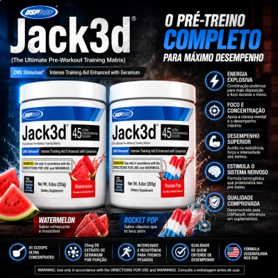 Pré-Treino Jack3d, 250g Sabor Watermelon, Hi-Tech Pharma