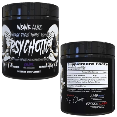 Pré Treino Psychotic Black, Sabores, 220g, Insane Labz
