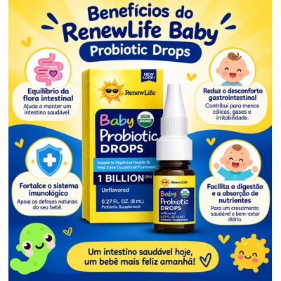 Probiotic Drops Kids, Probióticas para Bebês 1 bilhão CFU, 8ml, Renew Life