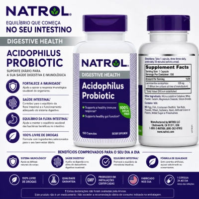 Probiótico Acidófilos 1 Bilhão, 150 Cápsulas, Natrol