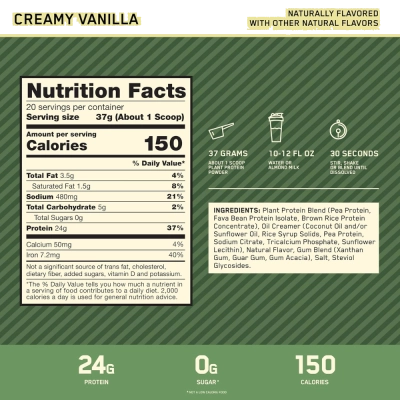 Proteína 100% Plant-Based, 740/800g, Sabores, Optimum Nutrition Gold Standard