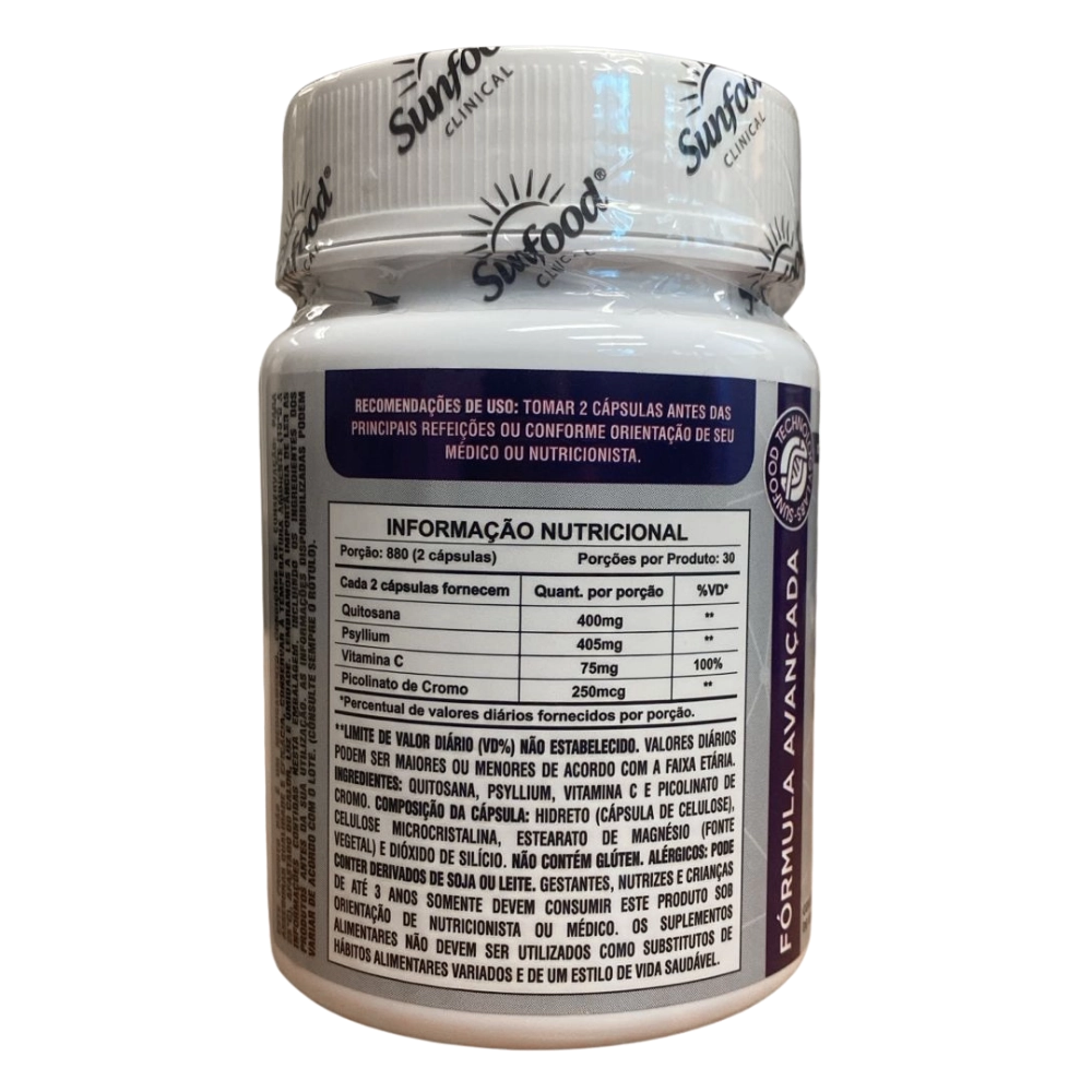 Quitosana + Psyllium 880 mg, 60 Cápsulas - Sunfood
