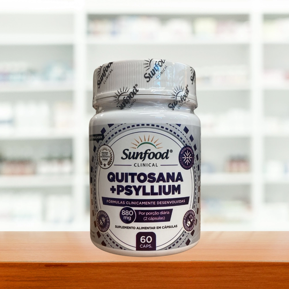 Quitosana + Psyllium 880 mg, 60 Cápsulas - Sunfood