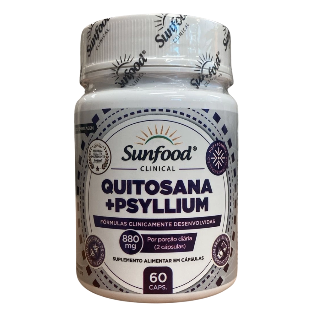 Quitosana + Psyllium 880 mg, 60 Cápsulas - Sunfood