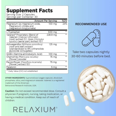 Relaxium Gentle Sleep (Melatonin 5 mg), 60 cápsulas veganas, MD Formulated