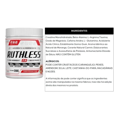 Ruthless 2.0 Pré Treino 250g, Sabores, FNB Sports