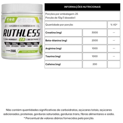 Ruthless 2.0 Pré Treino 250g, Sabores, FNB Sports
