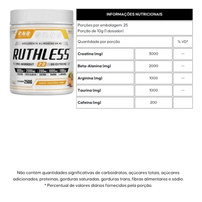 Ruthless 2.0 Pré Treino 250g, Sabores, FNB Sports