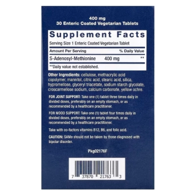SAMe, S-Adenosil-Metionina 400mg, Comprimidos Opções, Life Extension