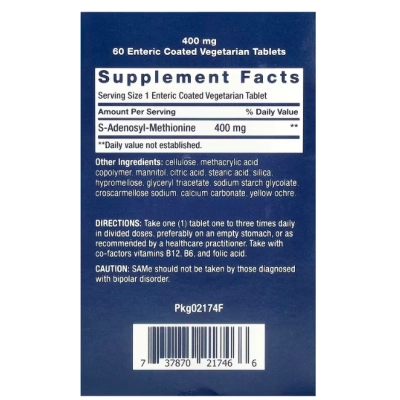 SAMe, S-Adenosil-Metionina 400mg, Comprimidos Opções, Life Extension