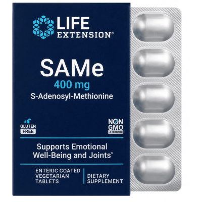SAMe, S-Adenosil-Metionina 400mg, Comprimidos Opções, Life Extension