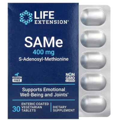 SAMe, S-Adenosil-Metionina 400mg, Comprimidos Opções, Life Extension