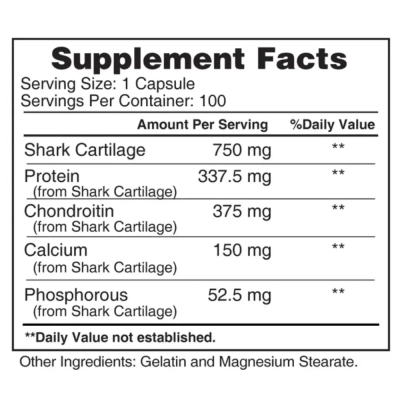 Shark Cartilage 750mg, 100 Cápsulas, Earth's Creation